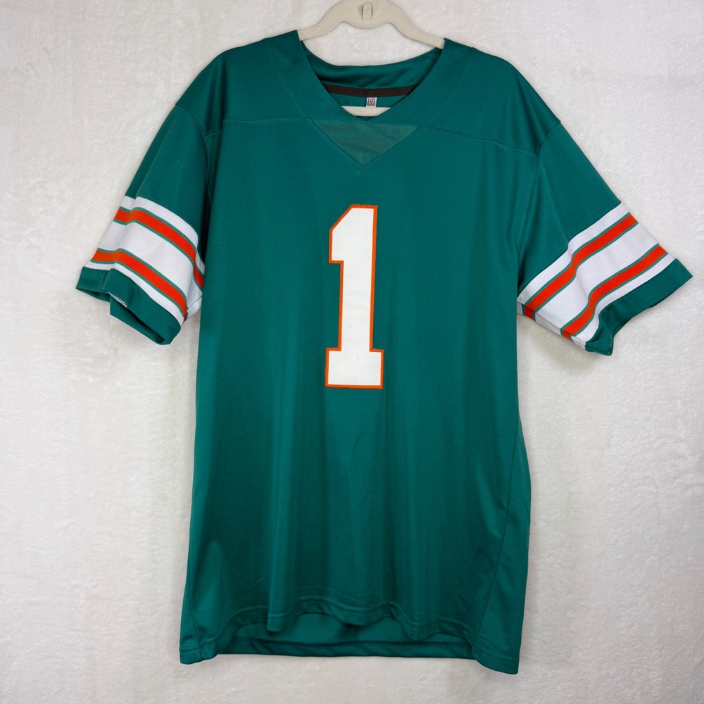 Unbranded Tua Tagovailoa Football Jersey Mens Size Medium Teal Aqua Number 1